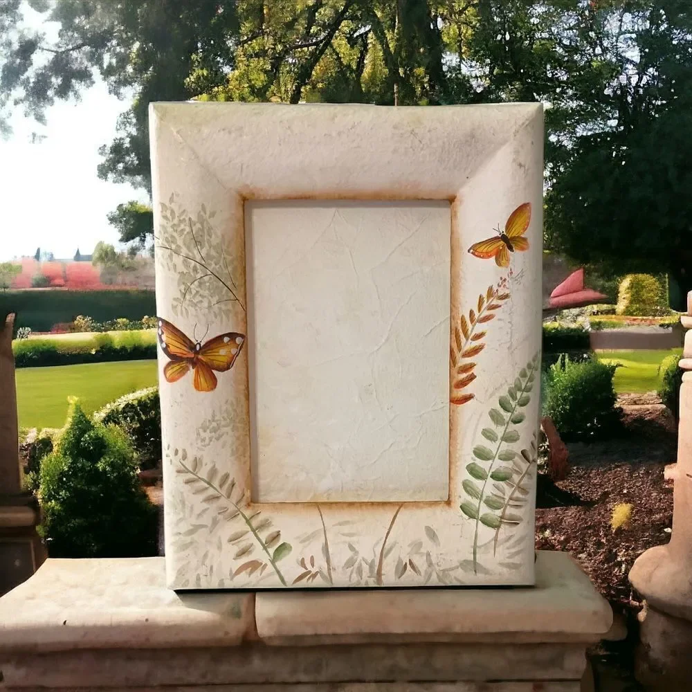 Butterfly Paper Mache' Photo Frame Cottagecore Fairy Garden Vintage 90s Painted.
